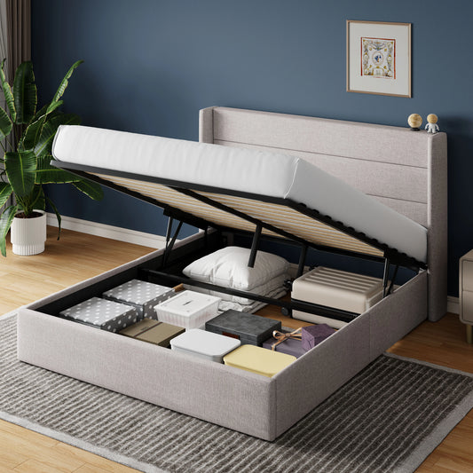 HOOMIC Lift Up Storage Platform Bed Frame with Wingback Headboard/Heavy Duty Hydraulic Bed/Large Underneath Storage, Noise Free
