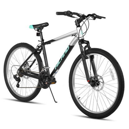 HILAND 26 27.5 Inch Men Student Aluminum Alloy Mountain Bike, 18 Speed Bike With Front And Rear Disc Brakes, Suspension Fork