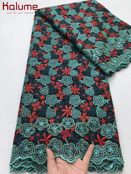 Kalume African Cotton Embroidered Lace Fabric With Stones 2025 Nigerian Swiss Voile Lace Fabric Flower For Sewing Dress F4325