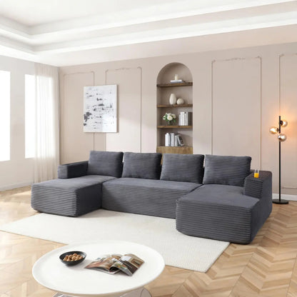 132" Modular Sectional Sleeper Sofa, Boneless Cloud Couch for Living Room, U Shaped 5 Seat Sofa with 2 Cup Holders,, Customized