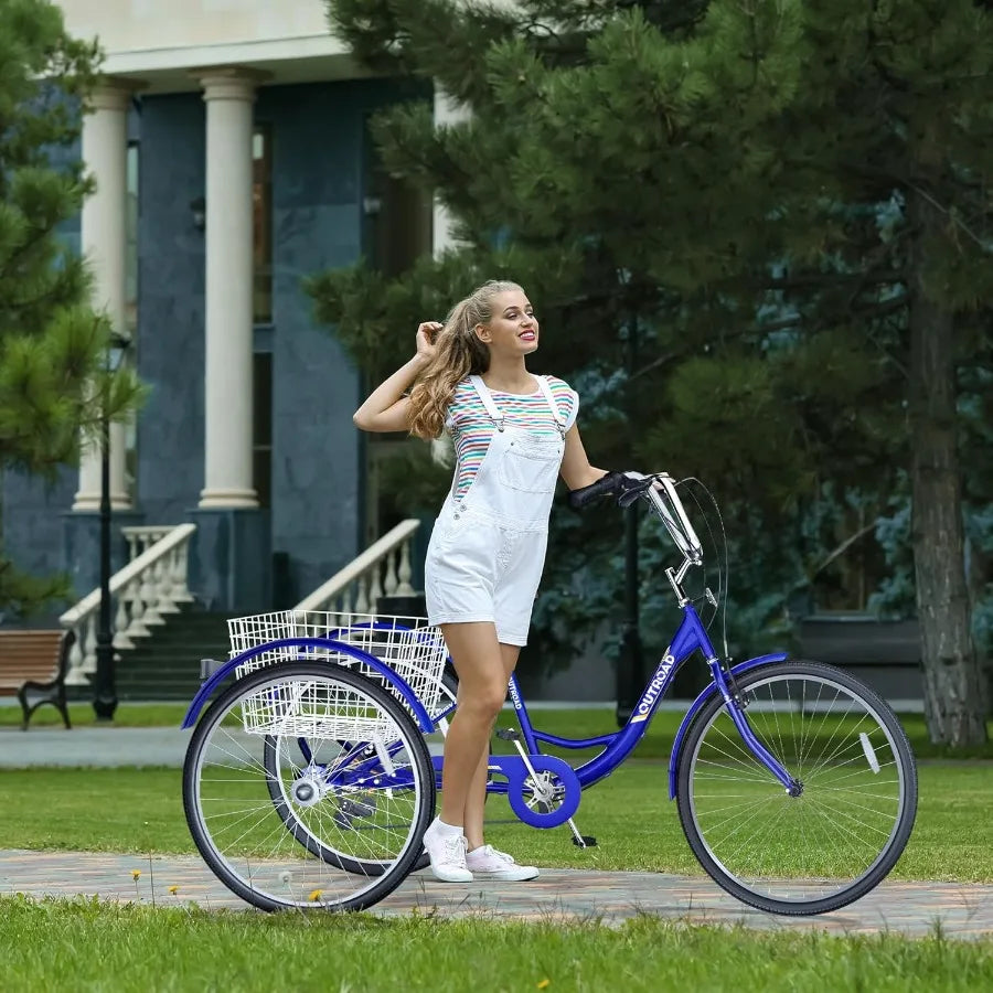 24 26 Inch 1 7Speed Adult Tricycle with Basket 3 Wheel Adult Tricycle Cruise Bike for Women Men Seniors