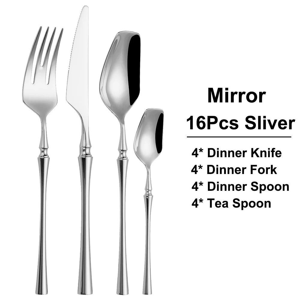 6/16/24Pcs Sliver Tableware Stainless Steel 304 Cutlery Matte Dinner Set Western Fork Spoon Mirror Flatware Dishwasher Safe
