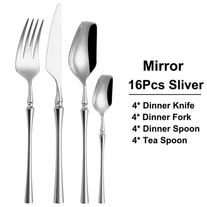 6/16/24Pcs Sliver Tableware Stainless Steel 304 Cutlery Matte Dinner Set Western Fork Spoon Mirror Flatware Dishwasher Safe