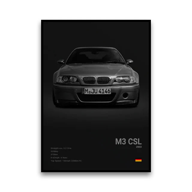 2-A1 Famous Cars G80 M3C Canvas Wall Art Print Poster E30 M3 Z8 Decorative Mural Modern Home Decor Birthday Gift Unframed
