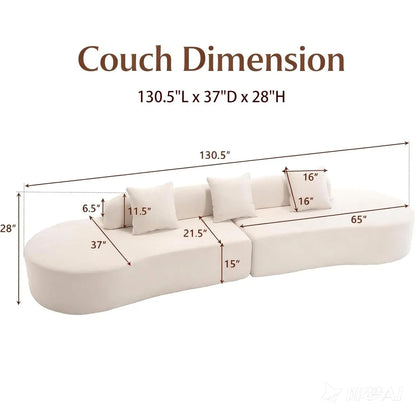 130” Boneless Sectional Couches for Living Room | Modern Curved Sofa Comfy Cloud Couch | Oversized Plush Modular, Customized