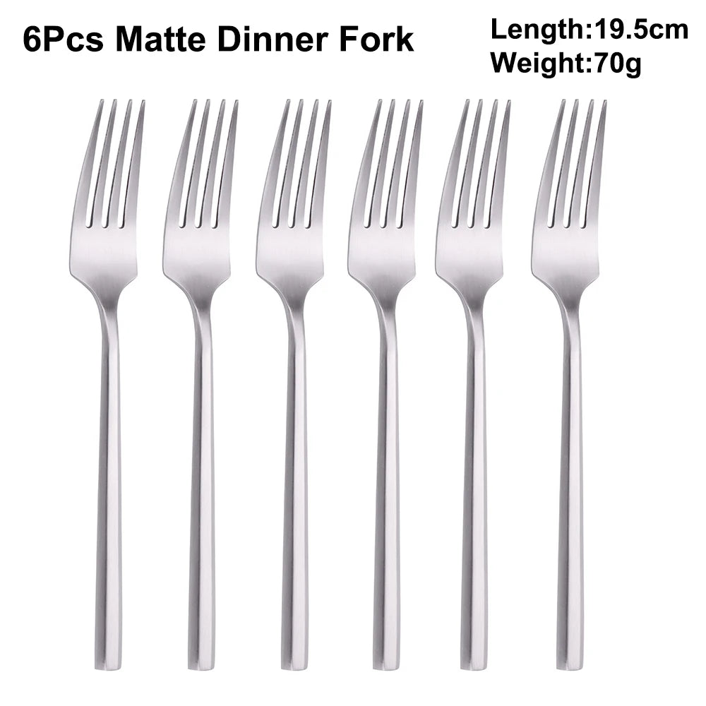 6/16/20Pcs Stainless Steel 304 Cutlery Set Mirror Sliver Tableware Western Hexagonal Handle Dinner Set Matte Knife Fork Spoon