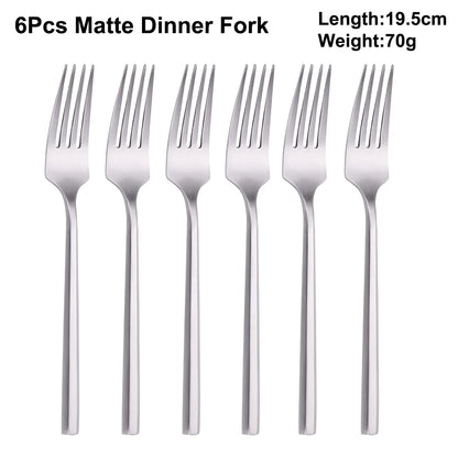 6/16/20Pcs Stainless Steel 304 Cutlery Set Mirror Sliver Tableware Western Hexagonal Handle Dinner Set Matte Knife Fork Spoon