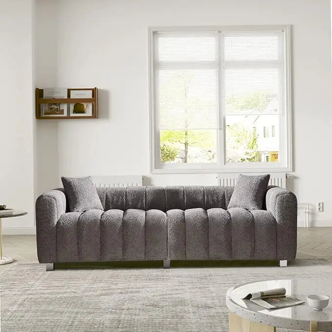 87.4'' Modern 3-Seater Sofa Bubble Couch | Premium Teddy Velvet Deep Seat Sofa | Fluffy Loveseat Sofa for Cozy,Customized