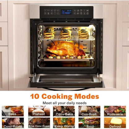 Empava 24 Inch Electric Single Wall Oven 10 Cooking Functions Deluxe 360° ROTISSERIE with Sensitive Touch Control