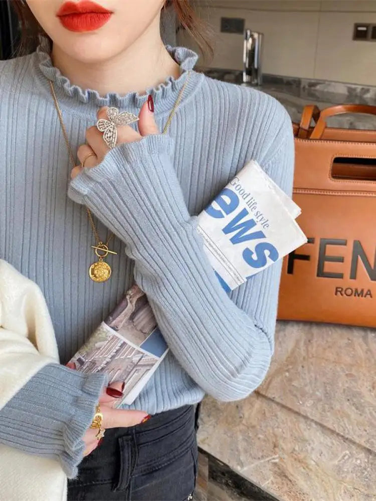 Turtleneck Sweater Women Fashion 2025 New Binding Stretch Tops Women Knitted Pullovers Long Sleeve Bottoming Knitted Sweater