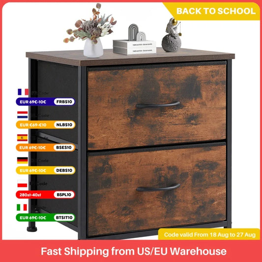 JHK Nightstand Bedside Coffee Sofa Tea Table Storage Closet Chest Clothes Display For Bedroom 2 Fabric Drawers Cabinet Furniture