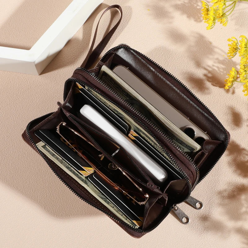 1pc Classic Men's Faux Leather Wallet, Double Layer with Snap Closure, Zippered Card Holder & Photo Compartment, Color blocking