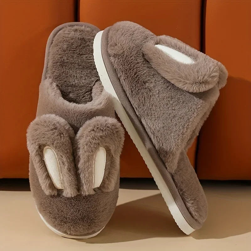 Women Cotton Slippers 2025 Winter Plush Cute Rabbit Comfortable Anti Slip Home Indoor Floor Warm Cartoon Slippers Mujer
