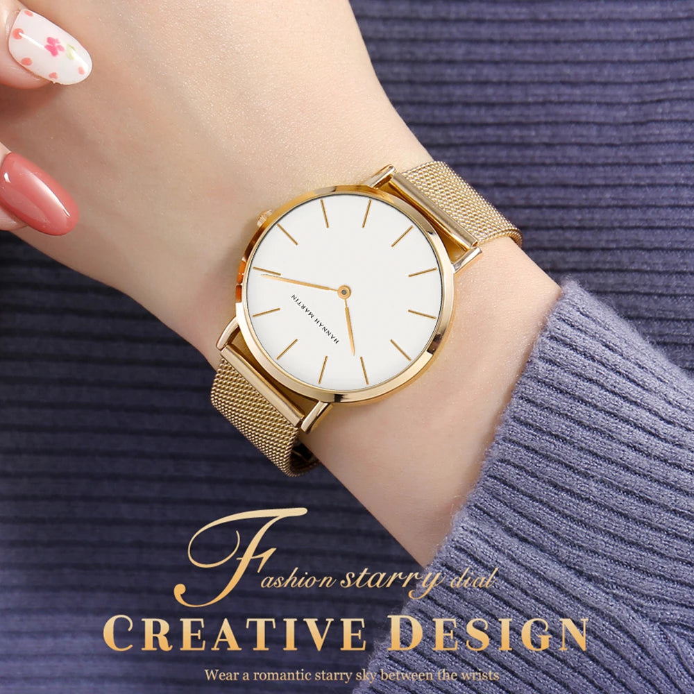 36mm New Women Watches US Local Shipping Rose Gold Black Simple Japan Quartz Ladies Stainless Steel Ultra Thin Waterproof Watch