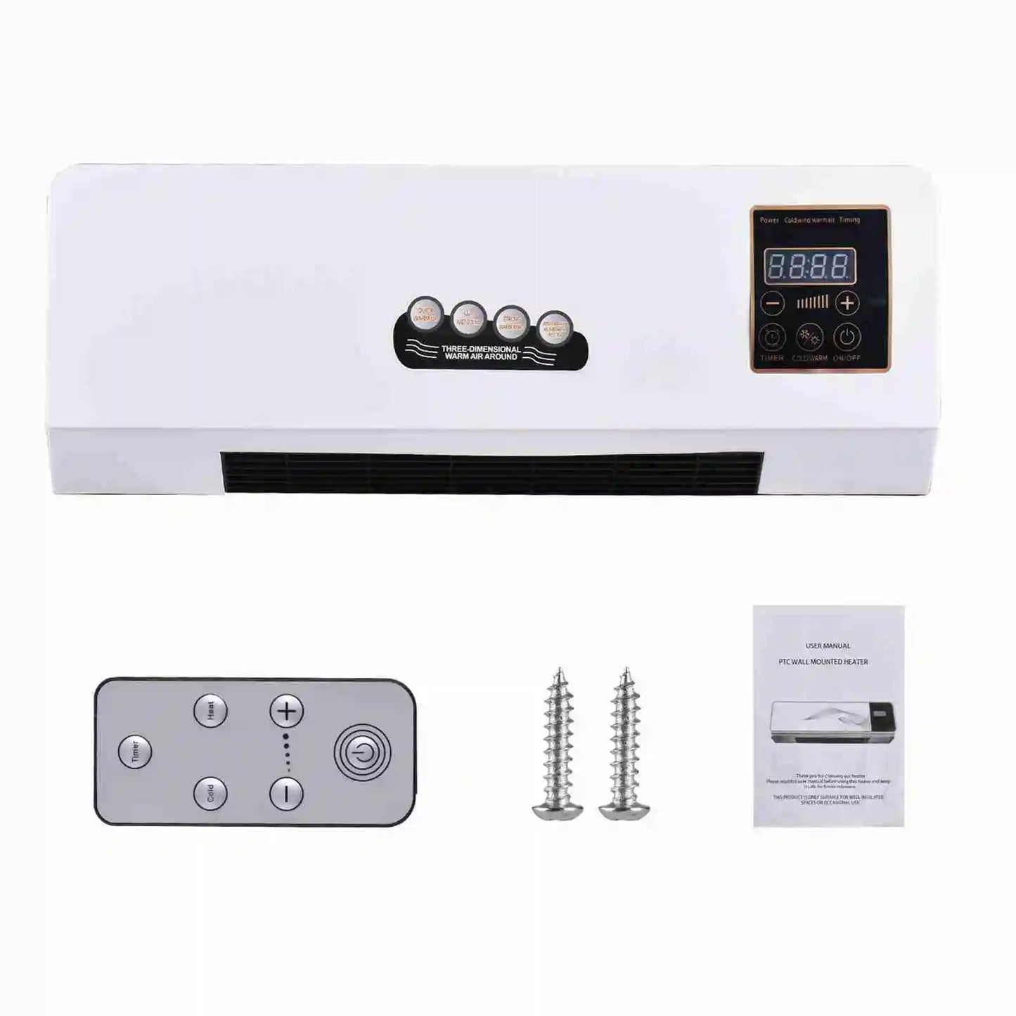 Air Conditioning Heater Fan Combo 2 in 1 Heating Nature Wind Timing Digital Display Wall Mounted Space Heater for Home Office