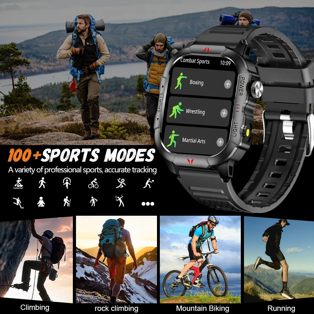 LAXASFIT New Smart Watch 2.01 Display Men Sports Watch LED Flashlight Bluetooth Call Health Monitor IP68 Waterproof Smart Watch