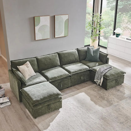 112.6" Sectional Couches for Living Room, Cloud Couch Sectional with Large Storage, U-Shape Modular Sectional Sofa, Customized