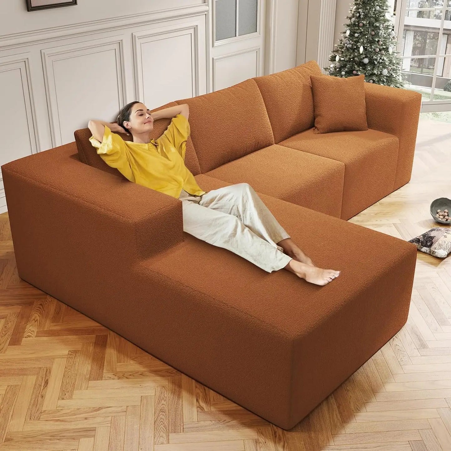 108" Cloud Sectional Couch with L-Shape Chaise,4 Seat Modern Modular Sofa with Deep Seat,Upholstered Couches for, Customized