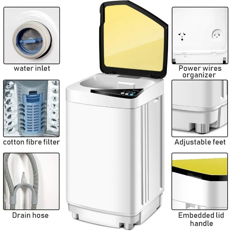Portable Washer and Spin Dryer 7.7lbs Capacity Compact Laundry Washer with Built-in Barrel Light Drain Pump and Long Hose