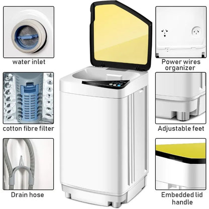 Portable Washer and Spin Dryer 7.7lbs Capacity Compact Laundry Washer with Built-in Barrel Light Drain Pump and Long Hose