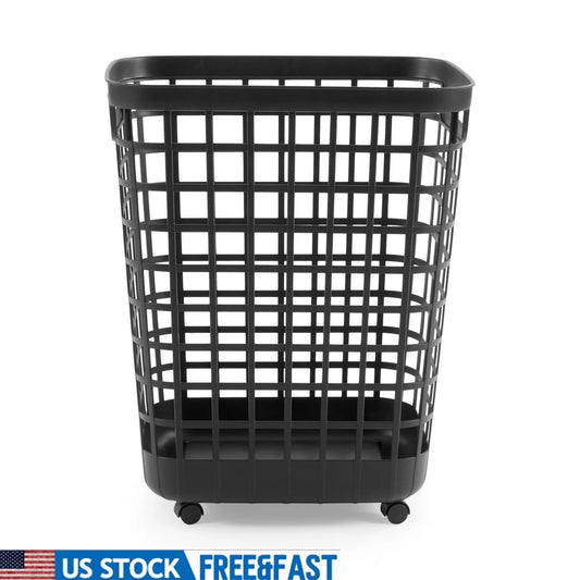 Rolling Laundry Hamper 2.6 Bushel Black Plastic Storage Bin Open Top Portable with Casters Easy Clean Durable Home Dorm Room