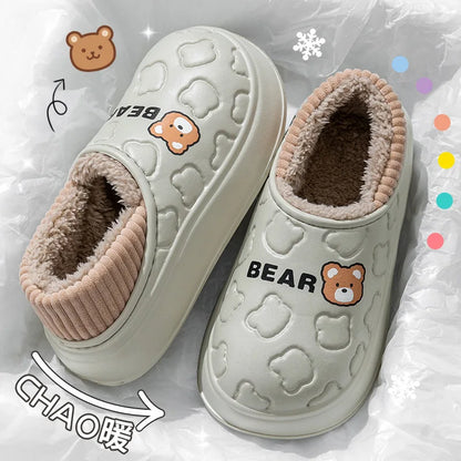 Comwarm Winter Furry Slippers For Women Waterproof Cotton Slides Platform Indoor Slides Fuzzy Warm Cozy Outdoor Women's Slippers