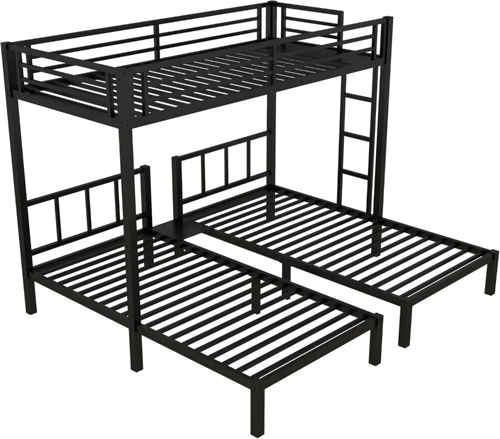 Twin Size Triple Bunk Bed for 3 Kids, Heavy Duty Metal Frame with Safety Fence, Space Saving Design, Black