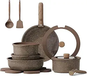 CAROTE 17-Piece Non-Stick Pots and Pans Set with Removable Handles, Cookware Set for Kitchen, Oven and Dishwasher Safe