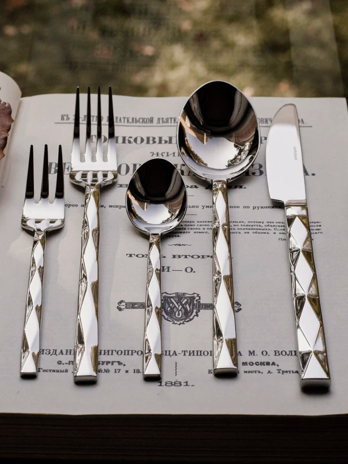 Stainless Steel Vintage Diamond Diamond Check Tableware Main Dish Spoon Spaghetti Fork Fruit Fork Spoon Western Tableware Set