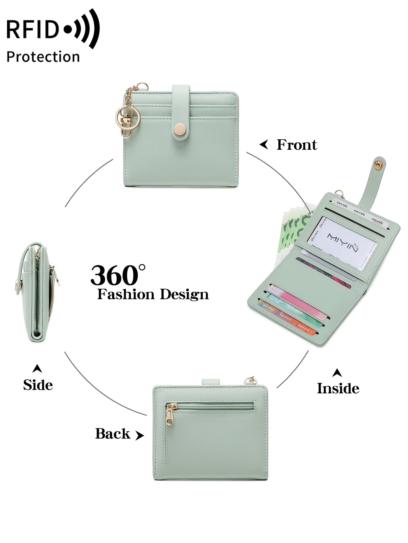 Classic Women's Short Wallet RFID Blocking Small Bifold Wallet Luxury Leather Pocket Credit Card/Card Holder Coin Purse Keychain