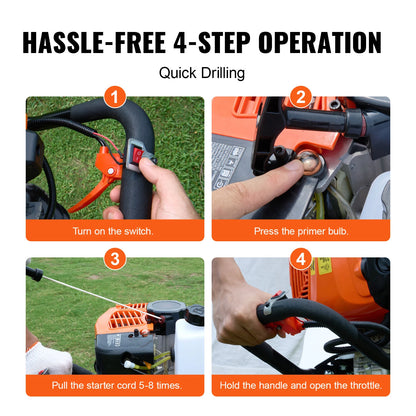 SucceBuy Post Hole Digger Gas Powered 63CC 2400W Auger Gas Auger with 8” Auger Drill Action Post Fence Hole Digger for Farmland