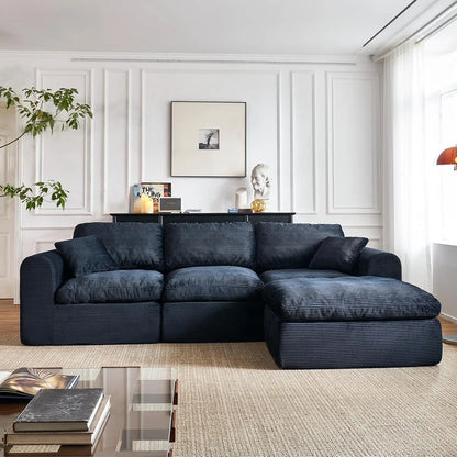 108" Boneless Cloud Sectional Couch for Small Living Room – L-Shape Modular Sofa with Ottoman, Deep Seat, Corduroy,, Customized