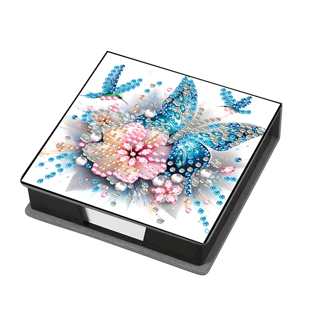 Flowers Leather Diamond Painting Notecard Box Gem Art Sticky Note Holder Gem Painting Memo Pad Holder Mosaic Kit for Home Office