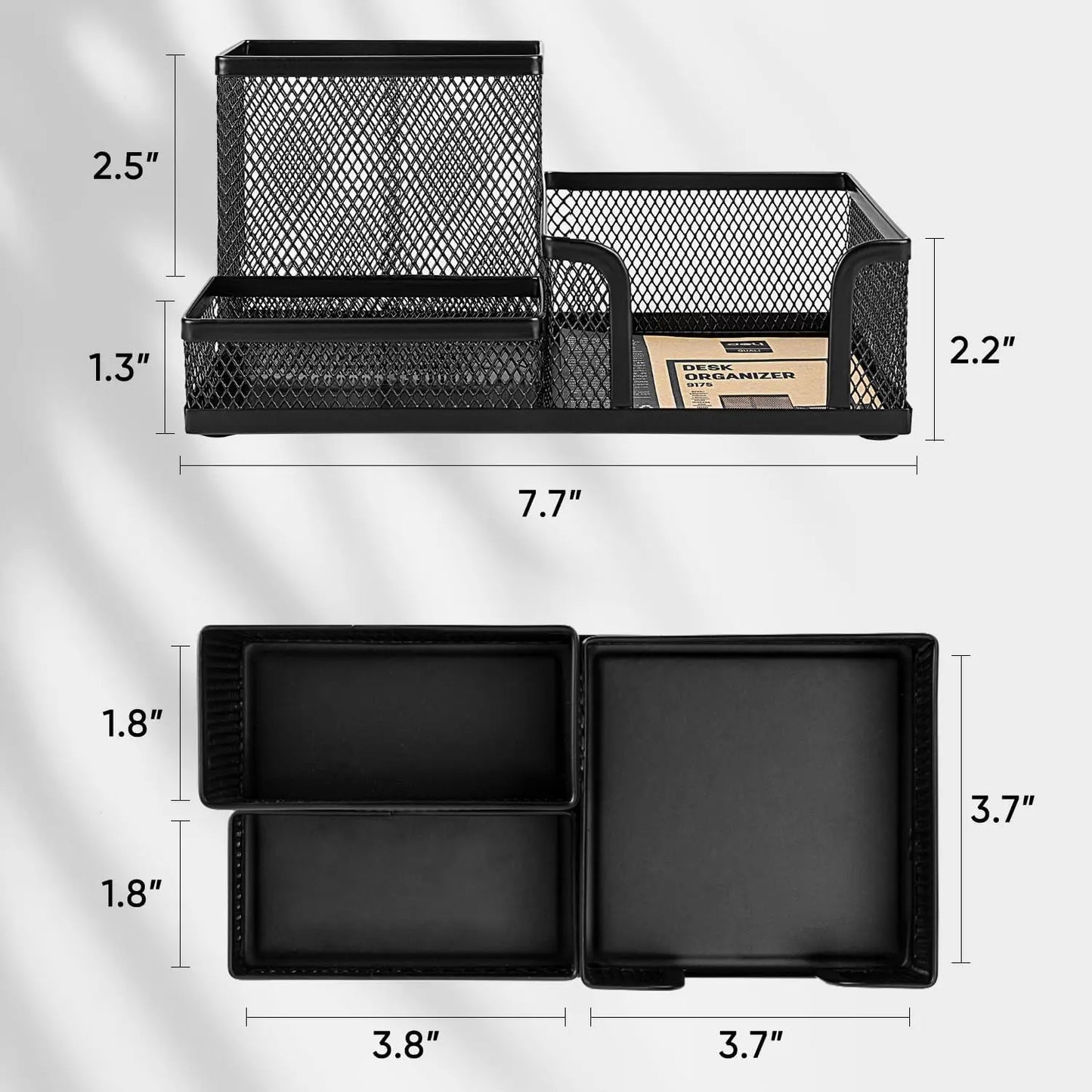 Black Mesh Desk Organizer - 3 Compartments with Pencil Holder & Storage Baskets, Tame Desktop Clutter Fast for Office Supplies