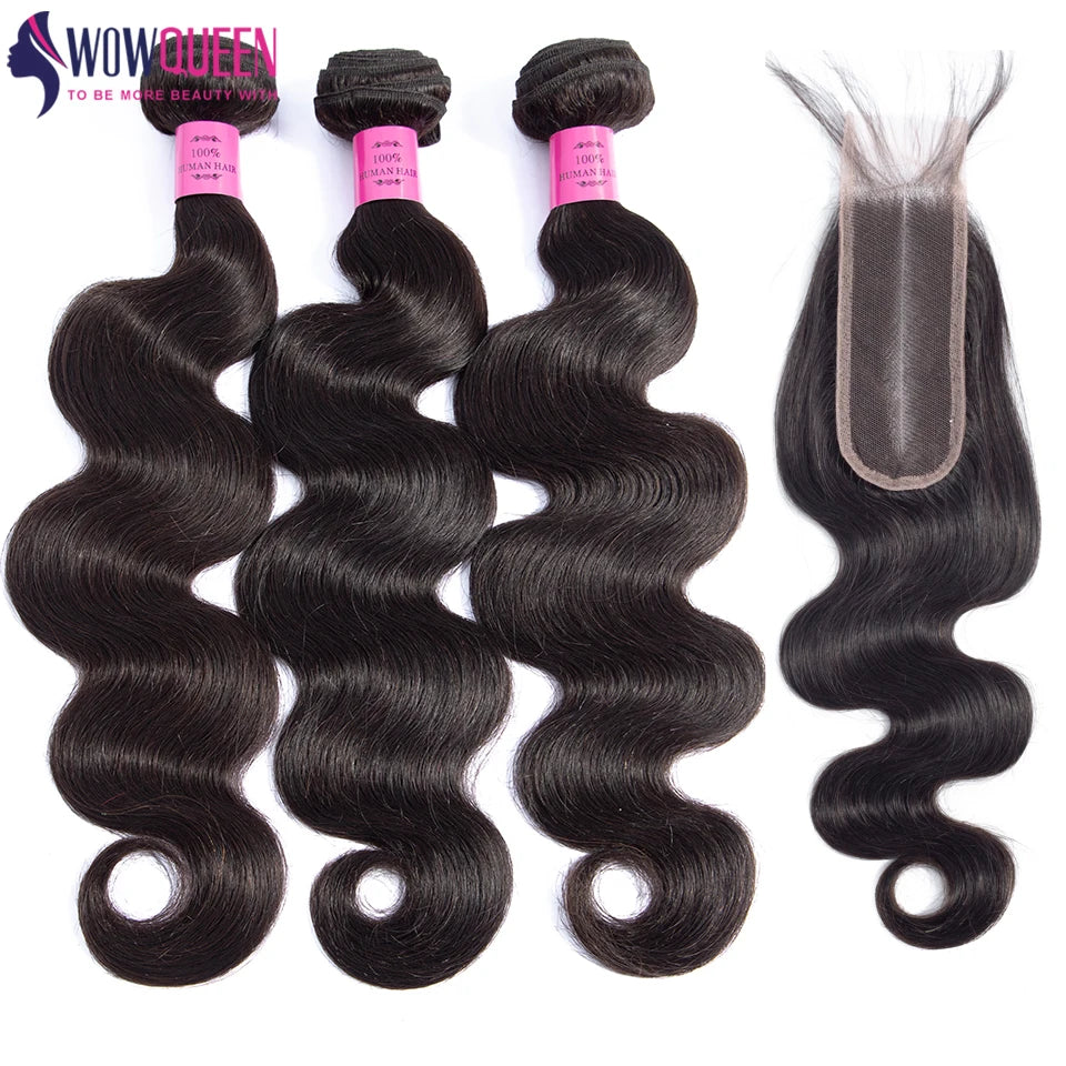 Body Wave Bundles With Closure 2x6 Brazilian Hair Weave 3/4 Bundles With Closure Natural Human Hair Bundles With Lace Closure