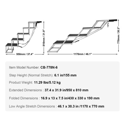 SucceBuy Dog Stair for Cars Wide Dog Car Steps Folding Portable Pet Steps Lightweight Aluminum for Car SUV and Truck 150 lbs