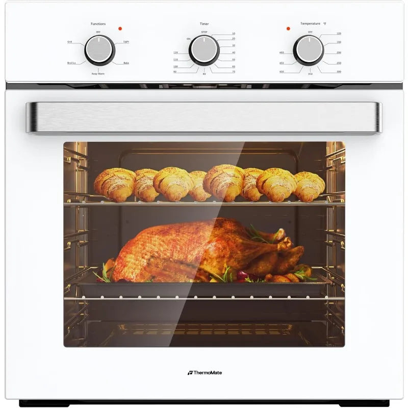 24" Single Wall Oven, ETL Certified, ThermoMate 2.79 Cu.ft. Electric Wall Oven with 5 Cooking Functions, White Built-in Ovens