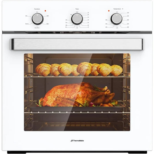 24" Single Wall Oven, ETL Certified, ThermoMate 2.79 Cu.ft. Electric Wall Oven with 5 Cooking Functions, White Built-in Ovens