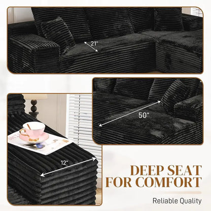 108" L Shaped Boneless Sectional Couches for Living Room, Comfy Corduroy Floor Cloud Sofa with Chaise, Wide Armrest, Deep Seat,