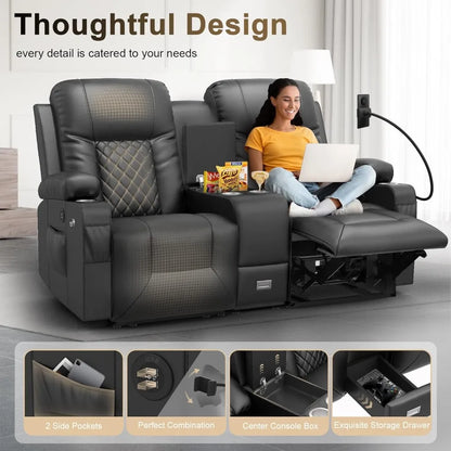 Large Loveseat Recliner, Loveseat Recliner Sofa with Storage Console, Recliner Chair with USB Ports, 2 Cell Phone Holders, Cup