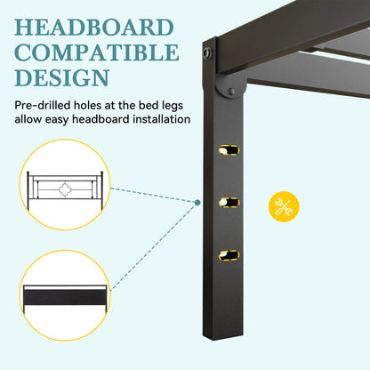 HOOMIC 14"  Twin/Full/Quen/King Metal Platform Bed Frame with Storage Space, No Box Spring Needed, Easy Assembly
