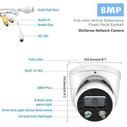 Dahua 8MP Camera IPC-HDW3849H-AS-PV S5 Series Smart Dual Light Active Deterrence Fixed-focal WizSense Two-way Talk SD Card Slot