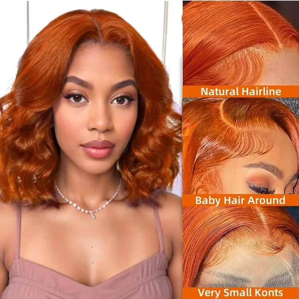 Ginger Wig Human Hair Orange Body Wave Bob Wig Glueless Wig 4x4 Hd Bob Lace Frontal Closure Wigs Human Hair Pre Plucked #350