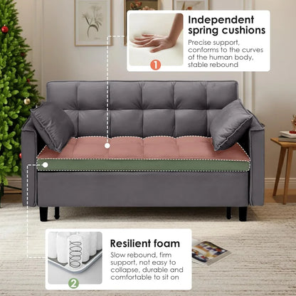 Convertible Sleeper Sofa Bed, 54'' Loveseat with Adjustable Backrest, Velvet Fabric, Pull Out Couch for Living Room