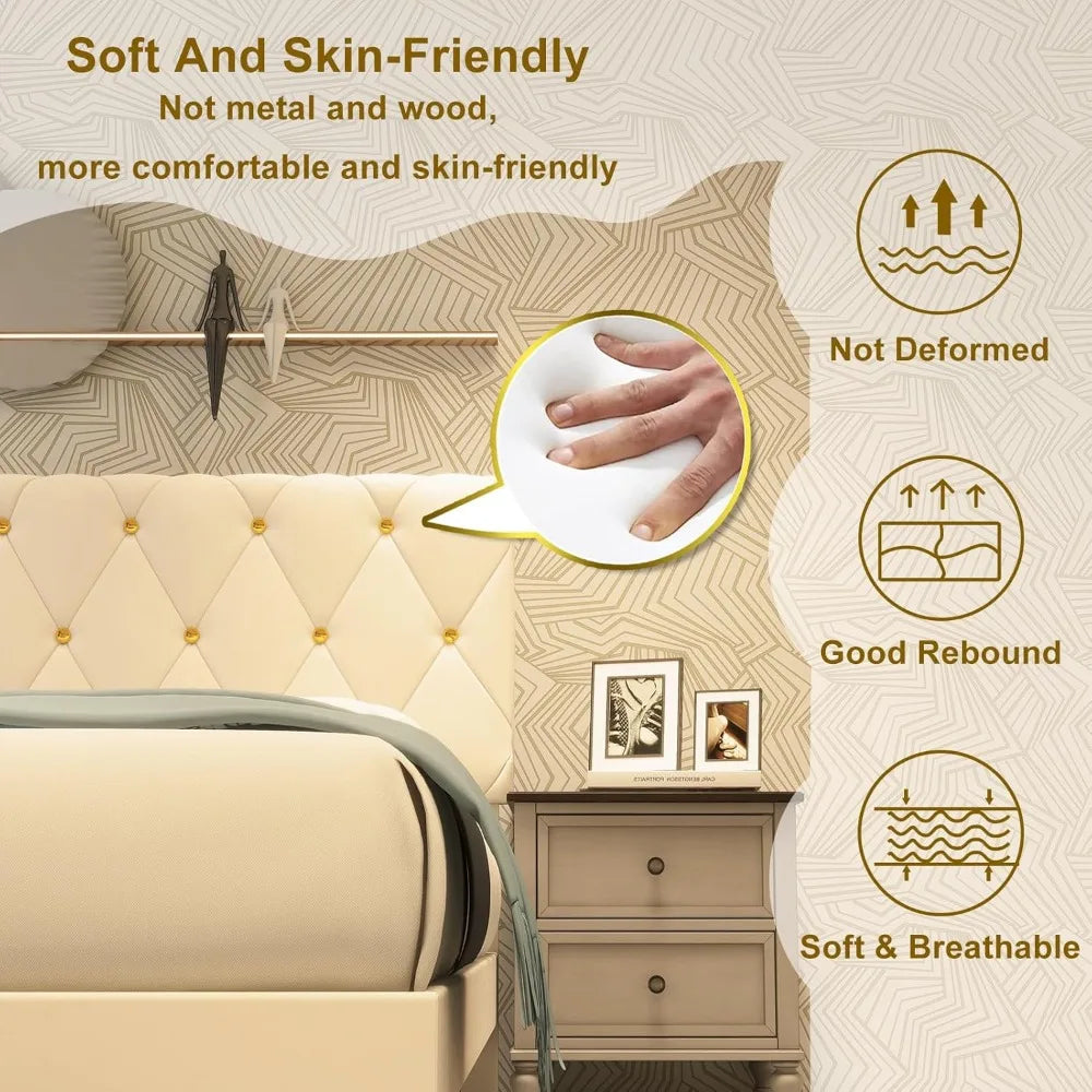 Queen Size Bed Frame, Velvet Upholstered Platform with Headboard, Easy Assembly, No Box Spring Needed, Non-Slip and Noise-Free w