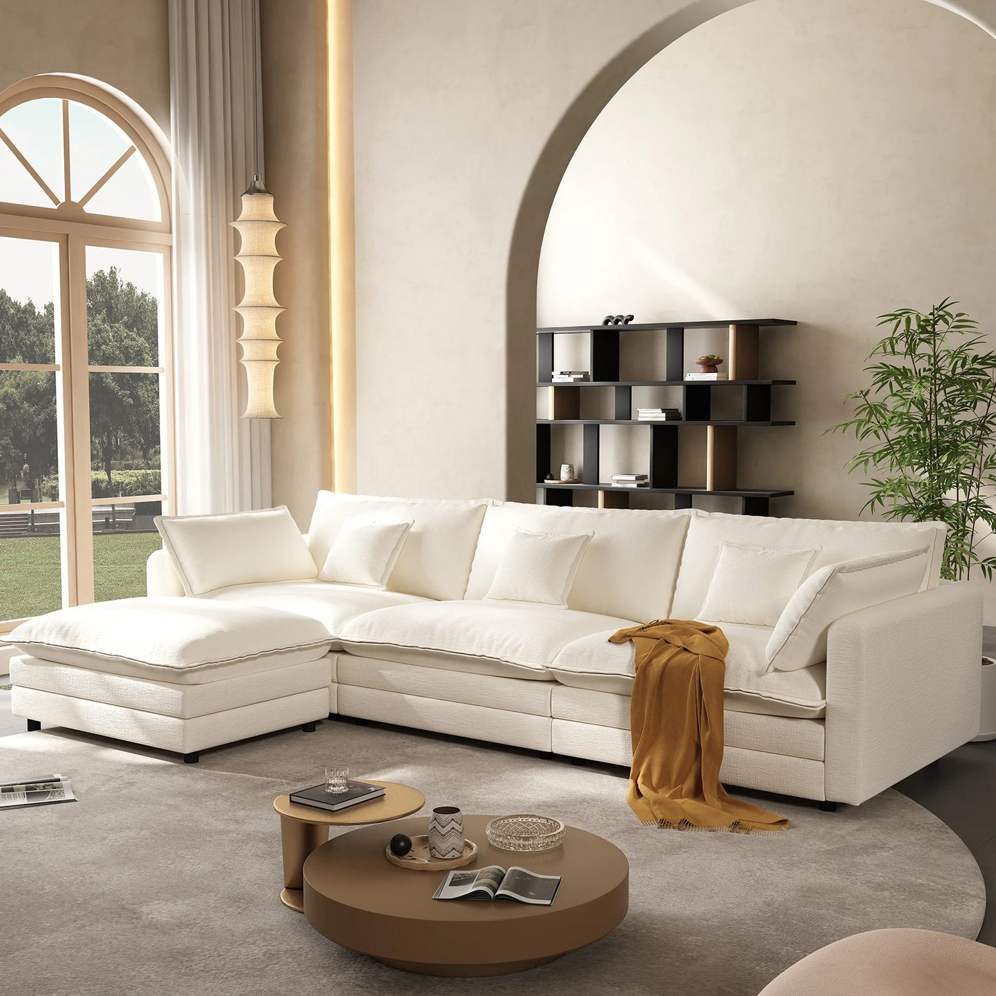 102'' Modular Sectional Sofa Beige Couch Cloud Couches for Living Room, L Shaped Couch with Movable Ottoman, Modern Cloud Sectio