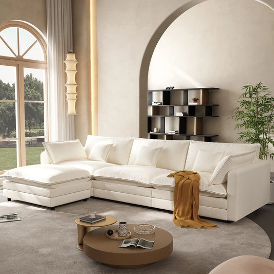 102'' Modular Sectional Sofa Beige Couch Cloud Couches for Living Room, L Shaped Couch with Movable Ottoman, Modern Cloud Sectio