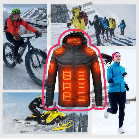 28 Areas Men Women's Heating Jacket Winter USB Heated Jackets Smart Heated Clothing Ski Camping Waterproof Warm Self Heating