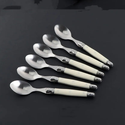 4/6/24pcs Laguiole Ivory White Silverware Stainless Steel Steak Knives Table Forks Dinner Spoons Dessert Teaspoon Xmas Cutlery