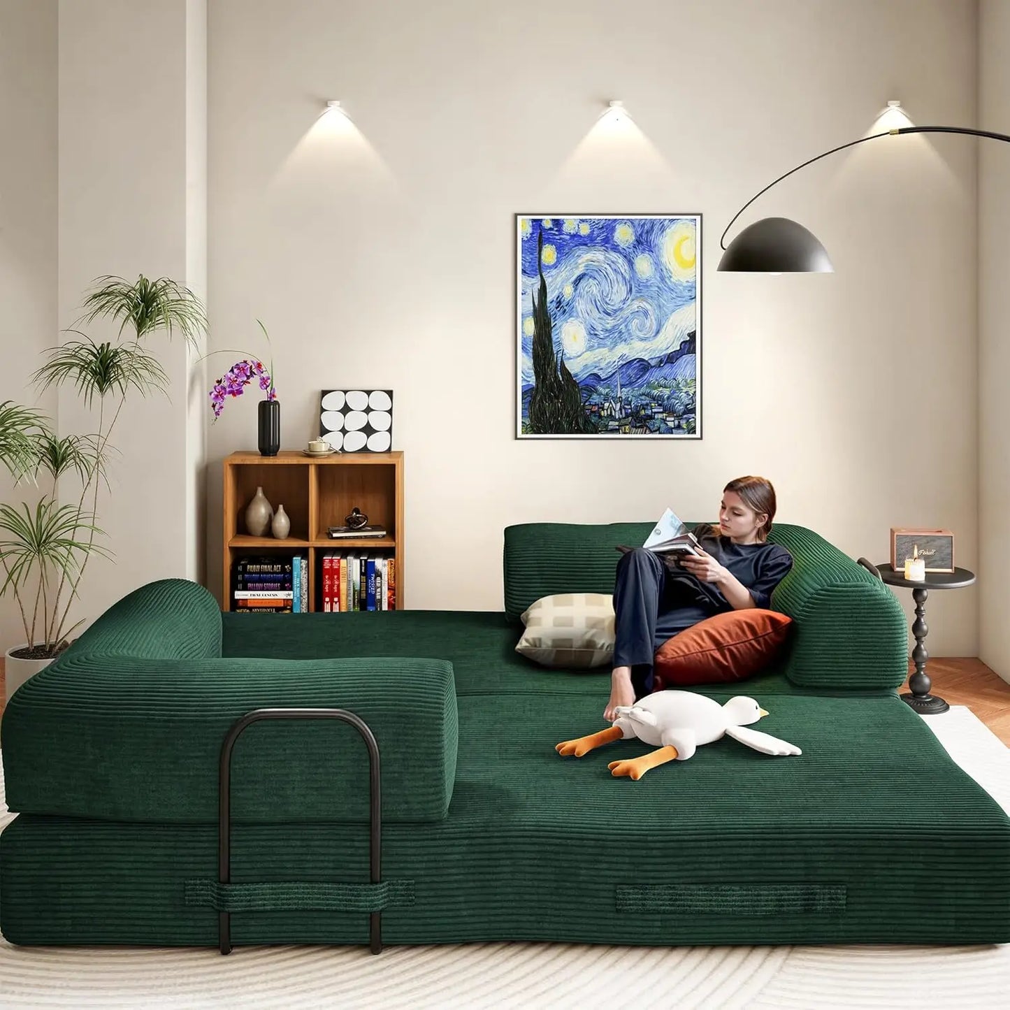 79" Boneless Corduroy Convertible Sofa Bed Foldable Memory Foam Compressed Modular Couch in a Box for Customized Comfort